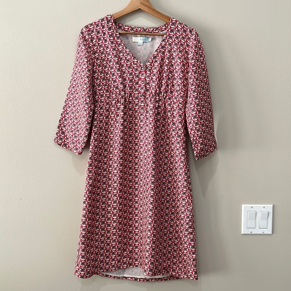 Boden Red and Floral Print Silk Dress in size 4R teachercore
